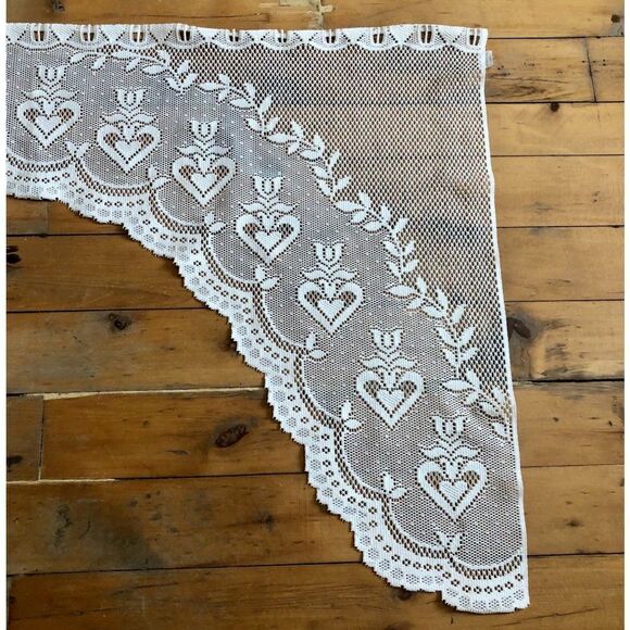 Vintage leave country hearts white window curtains 66” x 35” - Picture 2 of 5